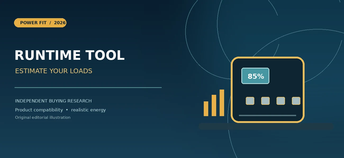 Conceptual illustration of portable battery equipment for solar generator battery runtime calculator; not an actual product photograph